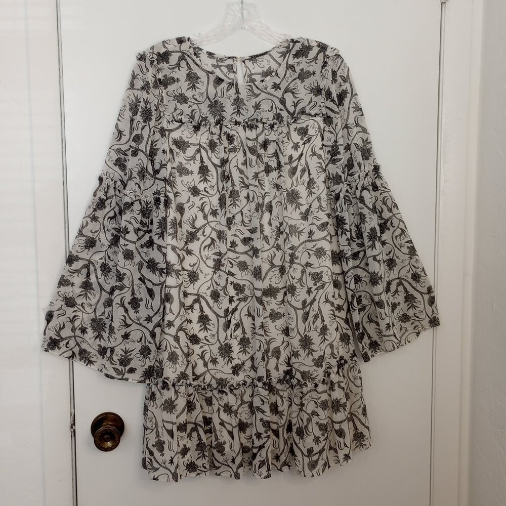 Kensie Black & White Toile Print Ruffle Shift Dress